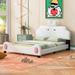 Full Size Upholstered Platform Bed with Cartoon Headboard and Footboard, Pink+White