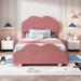 Twin Upholstered Platform Bed with Cloud Shaped Bed Board, Dark Pink