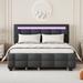 Queen Size Upholstered Platform Bed with LED Frame, Twin XL Size Trundle, 2 Drawers, Grey