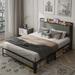 Queen Size Heavy-Duty Platform Bed Frame with Charging Station, Upholstered Headboard & Metal Slats