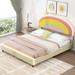 Adjustable Height Upholstered Platform Bed with Rainbow Shaped Height-adjustbale Headboard, Full Size