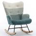 Modern Patchwork Accent Chair with Solid Wood Armrest and Feet, Mid-Century Modern Accent Sofa, Fabric Sofa Chair