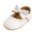 Miyanuby Infant Baby Girls Mary Jane Flats Bow Non-Slip Soft Sole Princess Toddler First Walkers Sneaker Wedding Dress Shoes White 0-18M