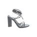 Gianni Bini Heels: Strappy Chunky Heel Boho Chic Gray Print Shoes - Women's Size 7 - Open Toe