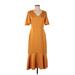 Banana Republic Casual Dress - Midi V Neck Short sleeves: Orange Print Dresses - Women's Size 2