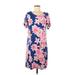 Heyton Casual Dress - Shift Scoop Neck Short sleeves: Blue Floral Dresses - Women's Size Medium