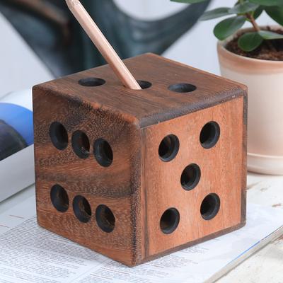 Creative Die,'Hand Carved Raintree Wood Pen Holder from Thailand'