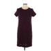 Ann Taylor LOFT Casual Dress - Shift Crew Neck Short sleeves: Burgundy Solid Dresses - Women's Size Large Petite