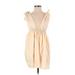 Shein Casual Dress - Mini Plunge Short sleeves: Tan Solid Dresses - Women's Size 2