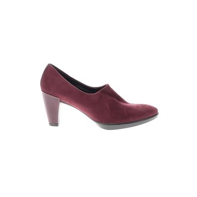 Ecco Heels: Loafers Chunky Heel Classic Burgundy Print Shoes - Women's Size 39 - Almond Toe