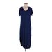 Alya Casual Dress - Midi V Neck Short sleeves: Blue Color Block Dresses - Women's Size Medium