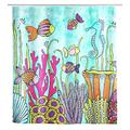 WENKO Rollin’Art Ocean Life shower curtain, water-repellent textile shower curtain made of 100% polyester with sea life motif, washable at 30 °C, incl. 12 shower curtain rings, 180 x 200 cm