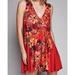 Free People Dresses | Free People Sz Small Asymmetrical V Neck Red Floral Mini Dress Tunic | Color: Red | Size: S