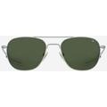 AO Original Pilot Sunglasses Silver Frame Calobar Green SkyMaster Glass Lenses Bayonet Temple 52-20-140 OP-252BTCLGNG