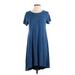 Lularoe Casual Dress - A-Line Crew Neck Short Sleeve: Blue Solid Dresses - Women's Size X-Small