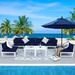 Latitude Run® Gilemette 8 Pieces Outdoor Patio Aluminum Sectional Set w/ Cushions & Table Metal/Rust - Resistant Metal in Blue/White | Wayfair