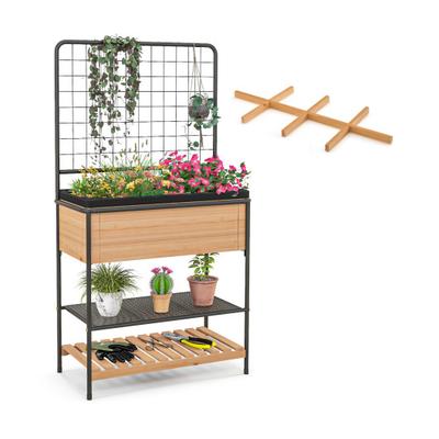 Costway Raised Garden Bed with Trellis 2-tier Stor...