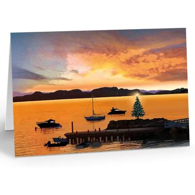 Stonehouse Collection - Holiday Marina Sunset Christmas Card - 18 Boxed Boating Christmas Cards and Envelopes (Standard)