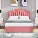 Queen Size Storage Platform Bed w/ 4 Drawers, LED Lights, Stylish Irregular Headboard Design and Metal Bed Legs Design,Pink