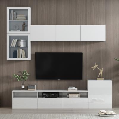 Versatile Entertainment Center with Wall Mounted Storage Cabinets