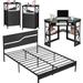 VECELO 4-Pieces Bedroom Set, Bed Frame with Nightstand Set of 2 and Triangle Corner Desk