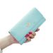 PU Leather Wallet Lady Plaid Hasp Wallet Long Card Holder Phone Bag Case Purse-Sky Blue