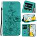 Feishell for Samsung Galaxy S24 Ultra Wallet Case with Card Holder / Flip Stand / Wrist Strap Lily Flower Pattern PU Leather Case for Women Girls Magnetic Clasp Shockproof Protection Cover Green