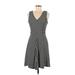 Banana Republic Casual Dress - A-Line V-Neck Sleeveless: Gray Print Dresses - Women's Size 6