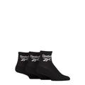 Mens and Ladies 3 Pair Reebok Core Cotton Cushioned Ankle Socks Black 6.5-8 UK