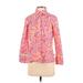 IZOD Long Sleeve Button Down Shirt: Pink Tropical Tops - Women's Size Medium
