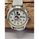 Disney Accessories | Ladies Disney Mickey Mck156 Leather Quartz Analog Watch New Battery Working | Color: Silver/White | Size: Os