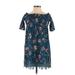 Xhilaration Casual Dress - Mini Boatneck Short sleeves: Blue Print Dresses - Women's Size Small