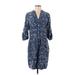 MICHAEL Michael Kors Casual Dress - Shirtdress V Neck 3/4 sleeves: Blue Dresses - Women's Size Small