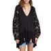 Free People Tops | Free People Womens Black Floral Long Sleeve Ruffled Tunic Blouse Top Size S | Color: Black | Size: S