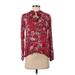 Lucky Brand Long Sleeve Blouse: Burgundy Floral Tops - Women's Size X-Small