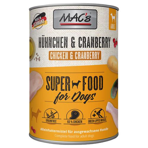 24x 400g Adult Superfood Hühnchen & Cranberry MAC's Hundefutter nass