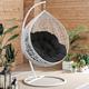 Rattan Swing Egg Chair Garden Patio Indoor Outdoor Hanging Chair With Cushion Stand Indoor & Outdoor Egg Chair Upto 160kg Weight Capacity (White Egg Chair With Black Cushion)