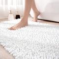 DEXI Bath Mat 60 x 110 cm, Non slip Bathroom Mat, Absorbent and Soft Chenille Bathroom Rug, Machine Washable, Comfortable Floor Mat for Bathtub Toilet Shower Room, White