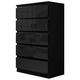 High Gloss Chest of Drawers, 5 Drawer Bedroom Chest of Drawers with Metal Runner Tall Dresser Bedside Table Storage Cabinet for Bedroom Living Room Office Lounge Furniture, Black 70W x 40D x 115H cm