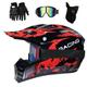 Full Face MTB Motocross Helmet Set, Youth Kids Off Road Motorbike ATV Crash Helmet, Downhill Dirt Bike MX Quad Bike Enduro Racing Helmet, with Goggles Gloves Mask (Color : F, Size : S/52-53CM)