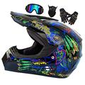 Motocross Motorbike Helmets With Goggles Gloves Mask Helmet, Youth Kids Motocross BMX MX ATV Dirt Bike Helmet, Full-Face Motorbike Helmets (Color : M(54-55CM))