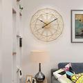 FULYA Wall Clock Large Round Metal Wall Clock Large Clock,Garden Outdoor Clock Home Decoration Simple Design Silent Bedroom Quartz Clock,Gold,50cm Art Home Decor Silent Wall Clocks