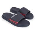 Pantolette TOMMY HILFIGER "DUAL DENSITY HILIFGER POOL SLIDE" Gr. 43, blau (dunkelblau) Herren Schuhe Pantoletten