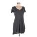 Lulus Casual Dress - Mini V Neck Short sleeves: Gray Marled Dresses - Women's Size Small