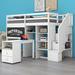 Harriet Bee Jadarose Twin Size Wooden Loft Bed w/ Pullable Desk, Staircase, Blackboard & Storage Shelves in White | Wayfair