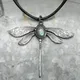 Collier en pierre de lune libellule insecte vintage pour femme tour de cou en ULen cuir breloque