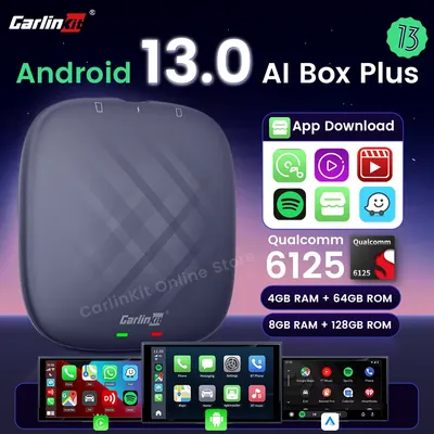 CarlinKit-Android 13 CarPlay TV AI Box 8 Go + 128 Go QCM6125 8 cœurs CarPlay sans fil Android