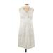 DressBarn Casual Dress - A-Line V Neck Sleeveless: Ivory Solid Dresses - Women's Size 8