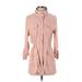 Love Tree Casual Dress - Mini High Neck Long sleeves: Pink Solid Dresses - Women's Size Small