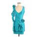 Fashion Nova Cocktail Dress - Mini V Neck Sleeveless: Teal Dresses - Women's Size X-Small